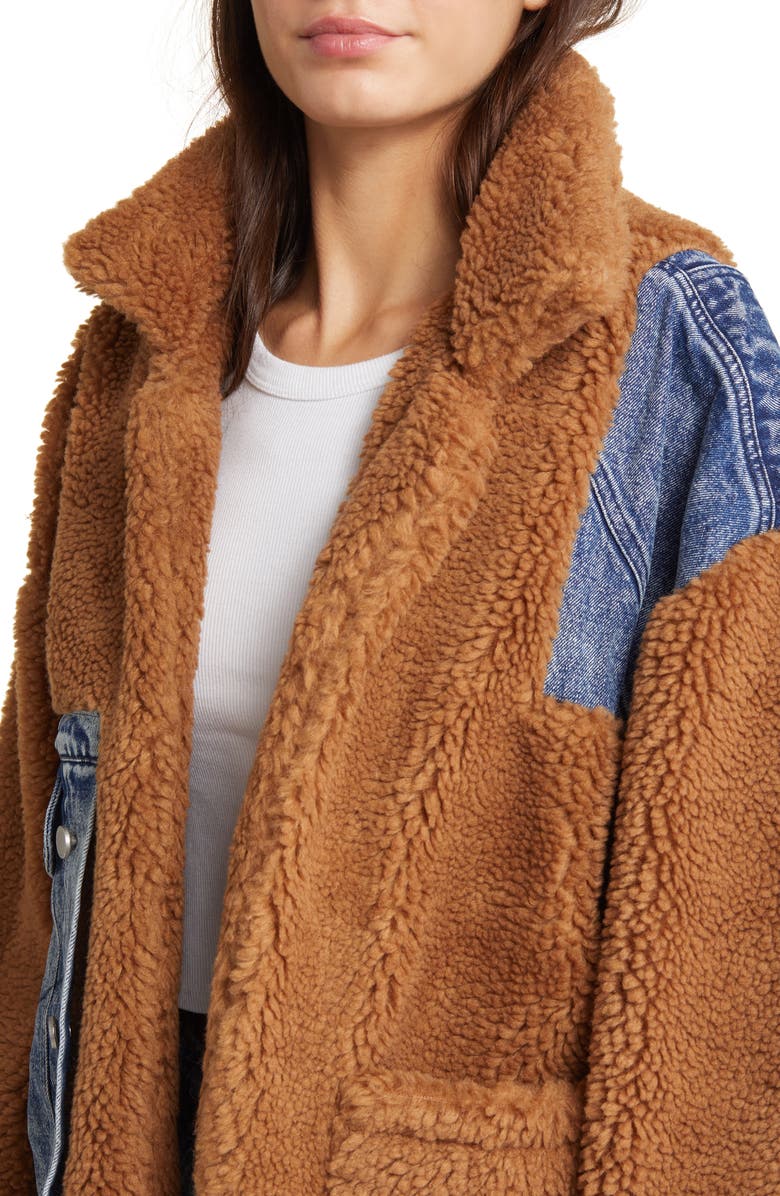 BLANKNYC Denim Patchwork Faux Shearling Teddy Coat, Alternate, color, 