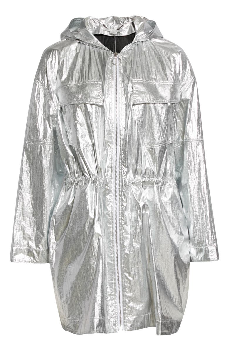 Stella McCartney Noelia Logo Tape Metallic Hooded Parka, Alternate, color, 