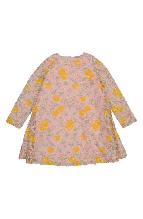 Kids' Krystal Floral Embellished Long Sleeve Dress (Toddler & Little Kid)