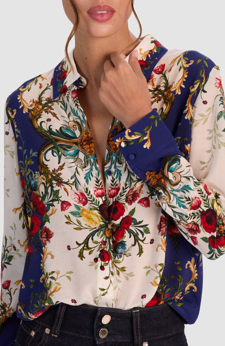 Alice + Olivia Willa Placed Floral Silk Top, Alternate, color, Gilded Rose