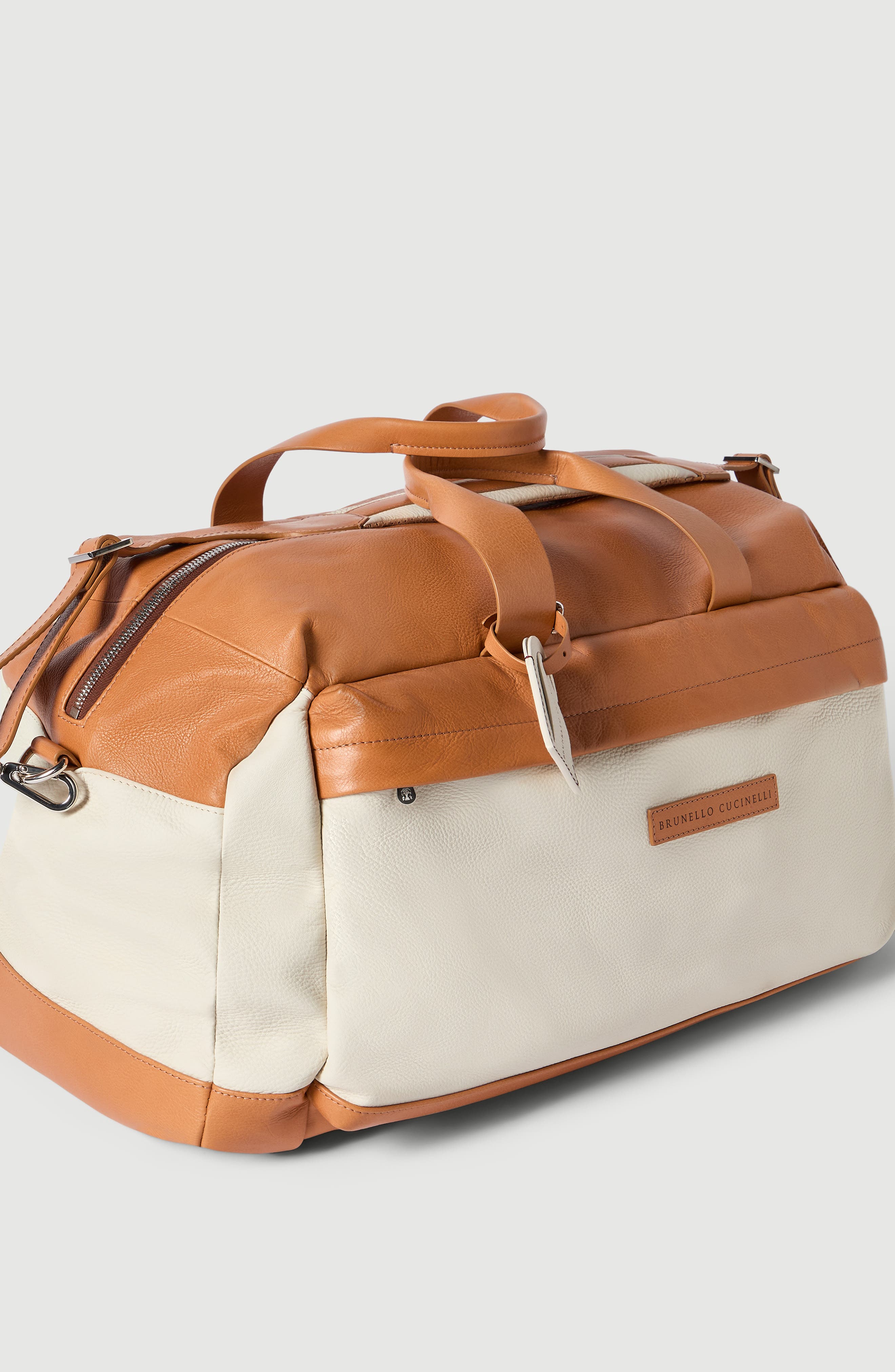 Brunello Cucinelli Grained calfskin active bag, Alternate, color, Natural