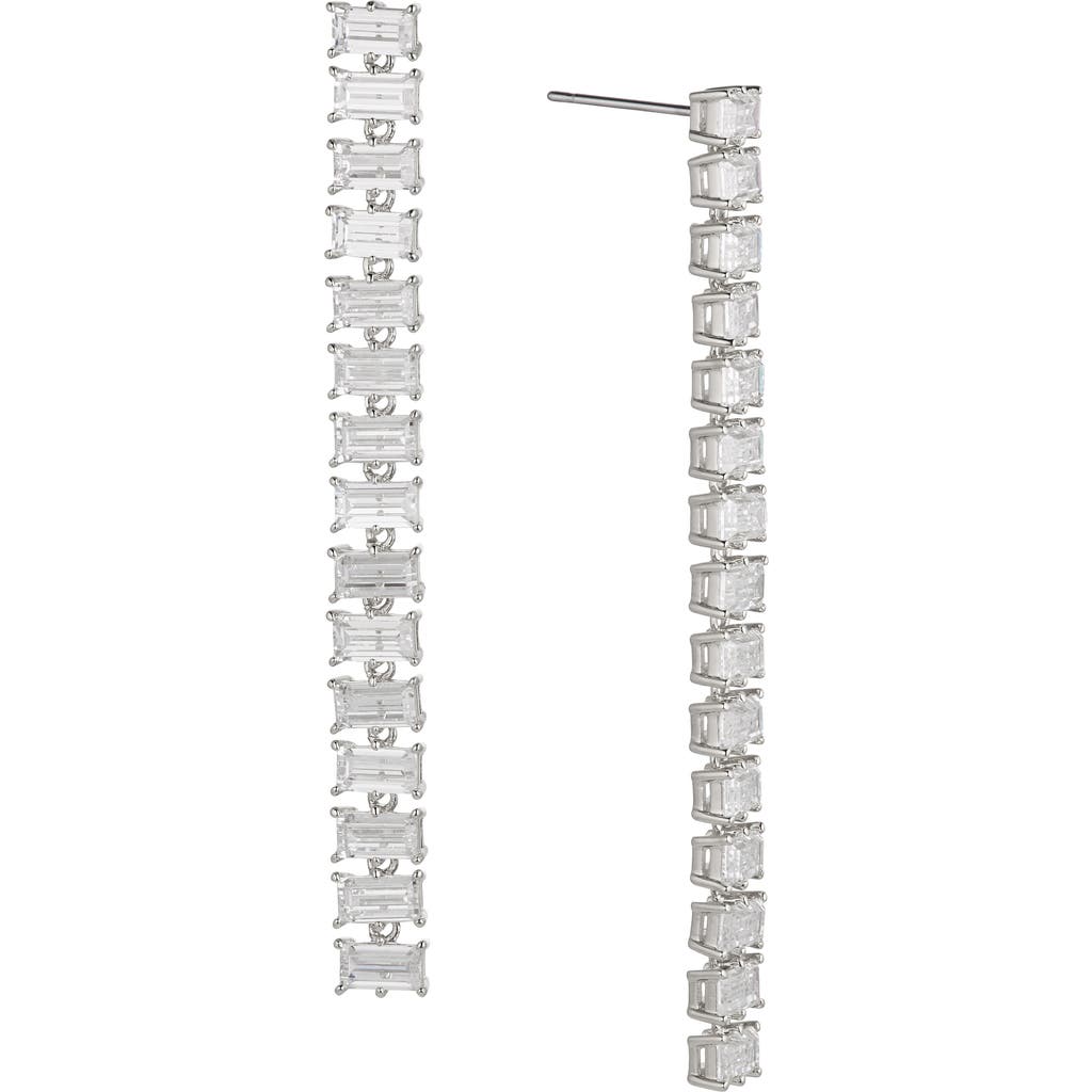 Nadri Chateau Cubic Zirconia Baguette Linear Drop Earrings In Rhodium