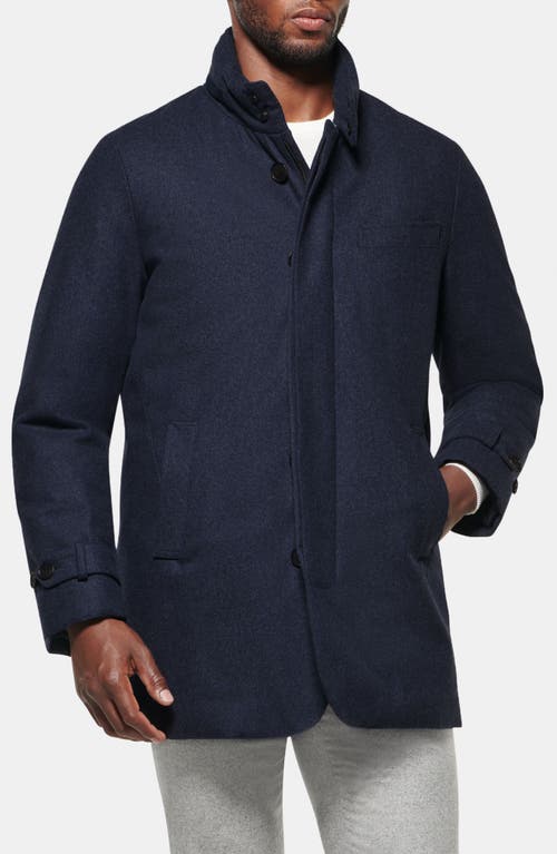 Norwegian Wool Slim Waterproof 750 Fill Power Quilted Down Coat with Packable Hood in Navy 