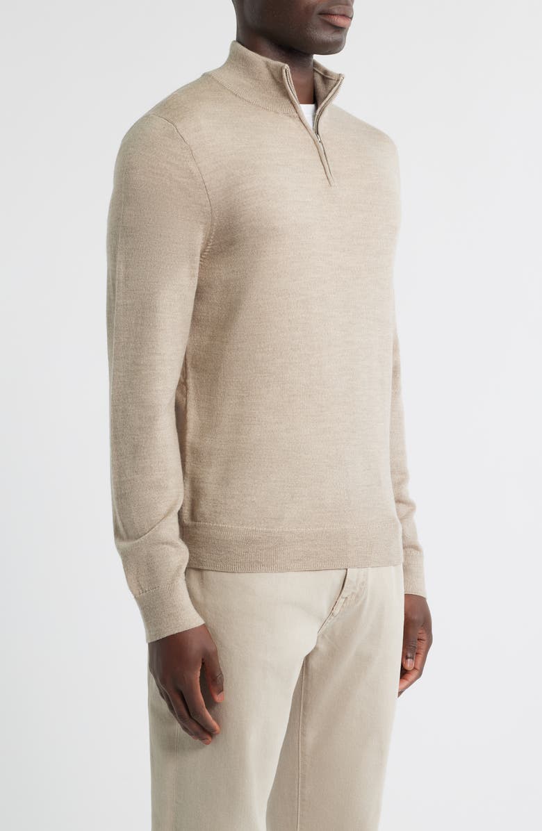 Nordstrom Washable Italian Merino Wool Quarter Zip Sweater, Alternate, color, Tan Cobblestone Heather