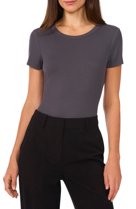 Rib Knit Jersey T-Shirt