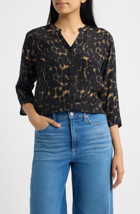 Mandarin Collar Three-Quarter Sleeve Shirt