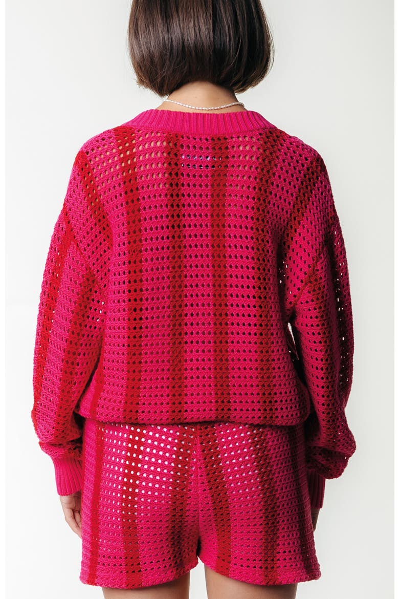 Lizza Crochet Stripe V-Neck Sweater, Alternate, color, Medium Bright Pink