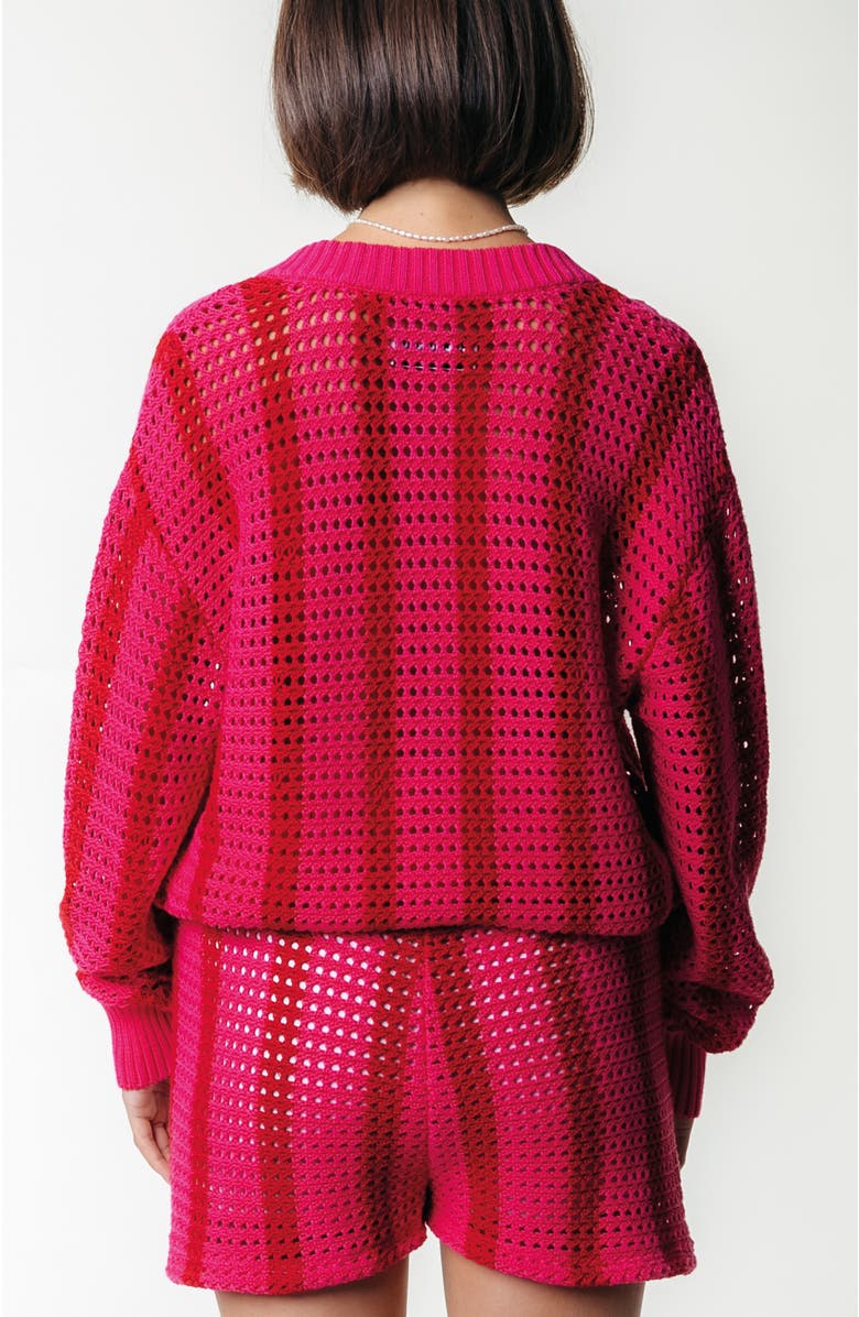 Colourful Rebel Lizza Crochet Stripe V-Neck Sweater, Alternate, color, Pink