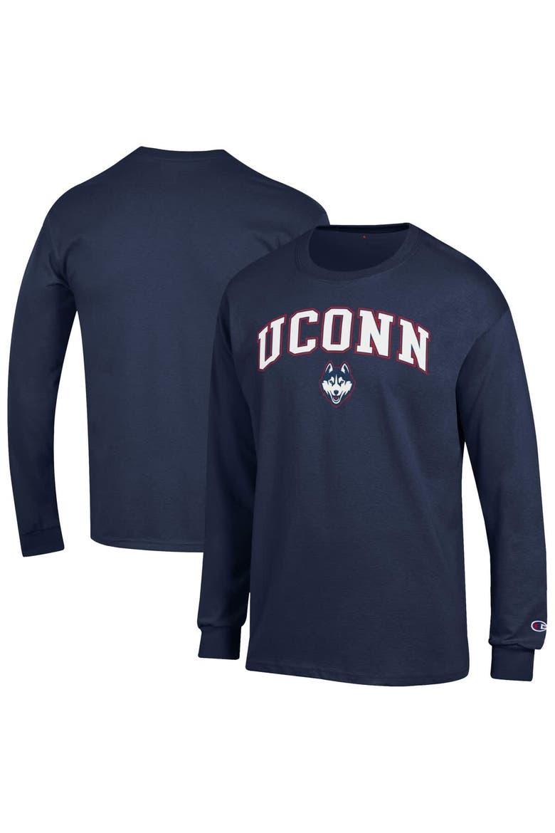 Men's Champion  Navy UConn Huskies Arch Over Logo Long Sleeve T-Shirt, Alternate, color, Navy