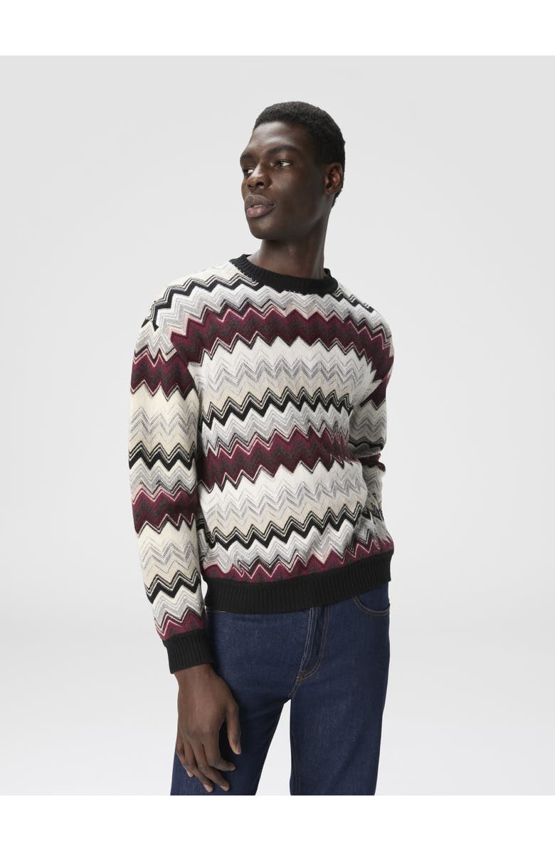 Missoni Crew Neck Sweater With Flame Zigzag Pattern, Alternate, color, Beige & Burgundy