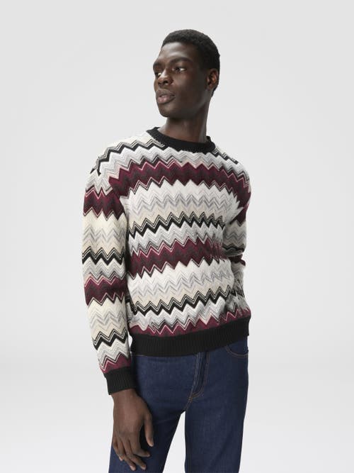 Missoni Crew Neck Sweater With Flame Zigzag Pattern In Burgundy
