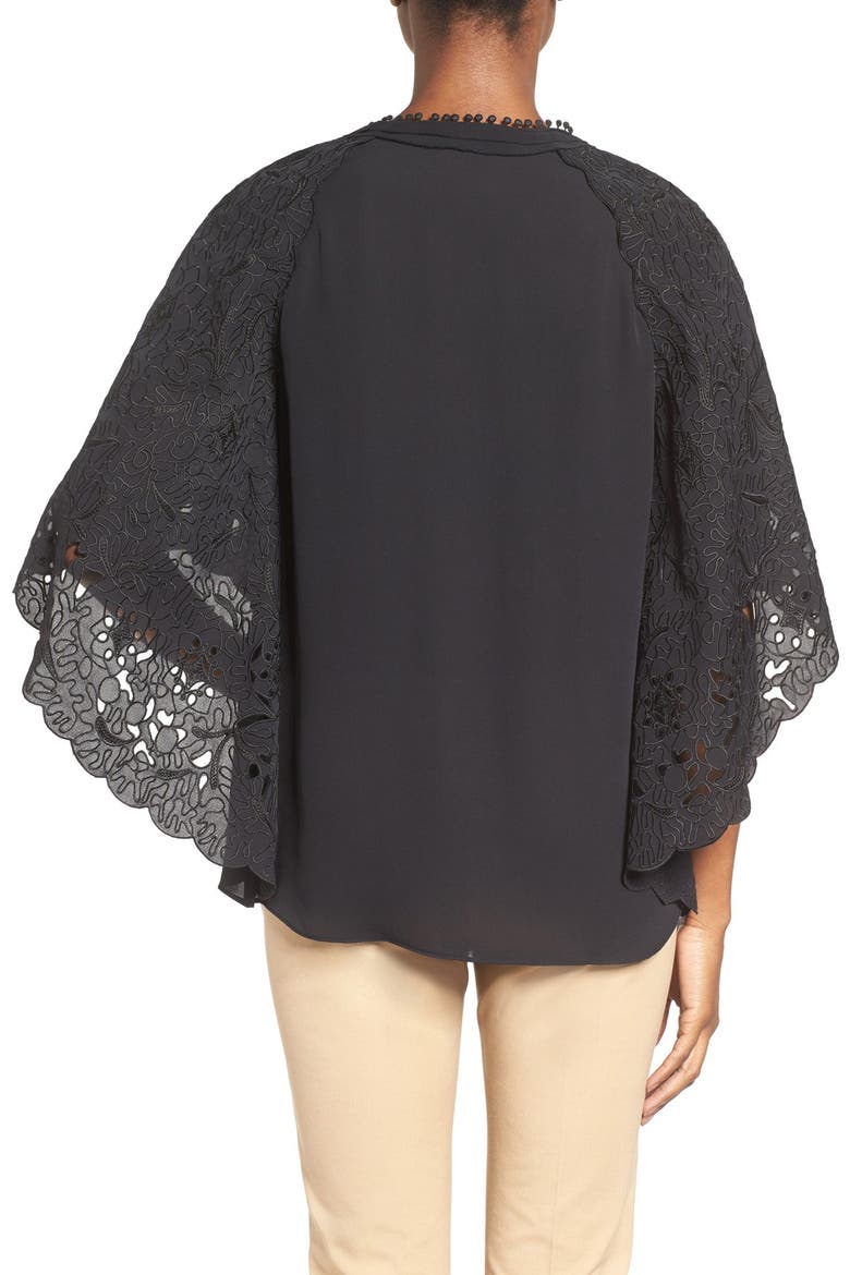 'Marielle' Eyelet Embroidered Silk Butterfly Sleeve Blouse, Alternate, color, BLACK