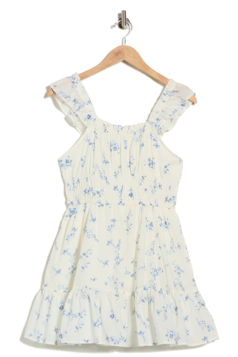 Ruffle Strap Tiered Cotton Minidress, Alternate, color, IVORY - BLUE MELANIE BLOOM