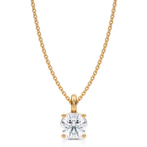 Round Solitaire Lab Diamond Pendant Necklace 14K Yellow Gold