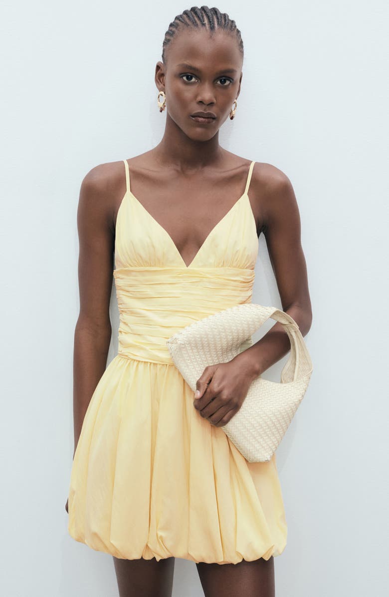 MANGO Ruched Bubble Hem Minidress, Alternate, color, Pastel Yellow