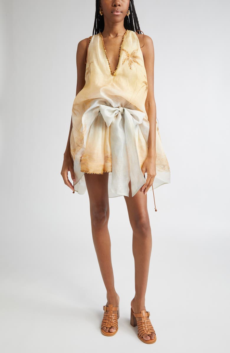 Zimmermann Balance Plunge Neck Linen & Silk Minidress, Main, color, 