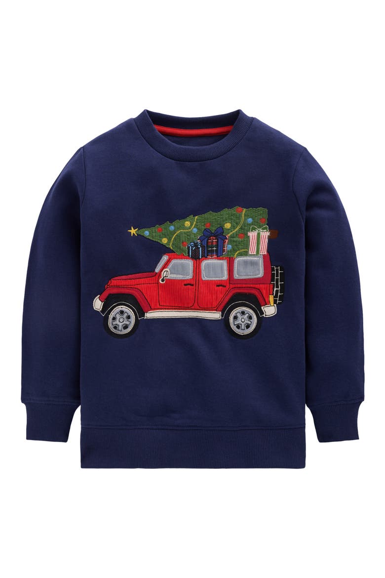 Kids' Festive Applique Sweatshirt, Main, color, COLLEGE NAVY, CHRISTMAS CAR
