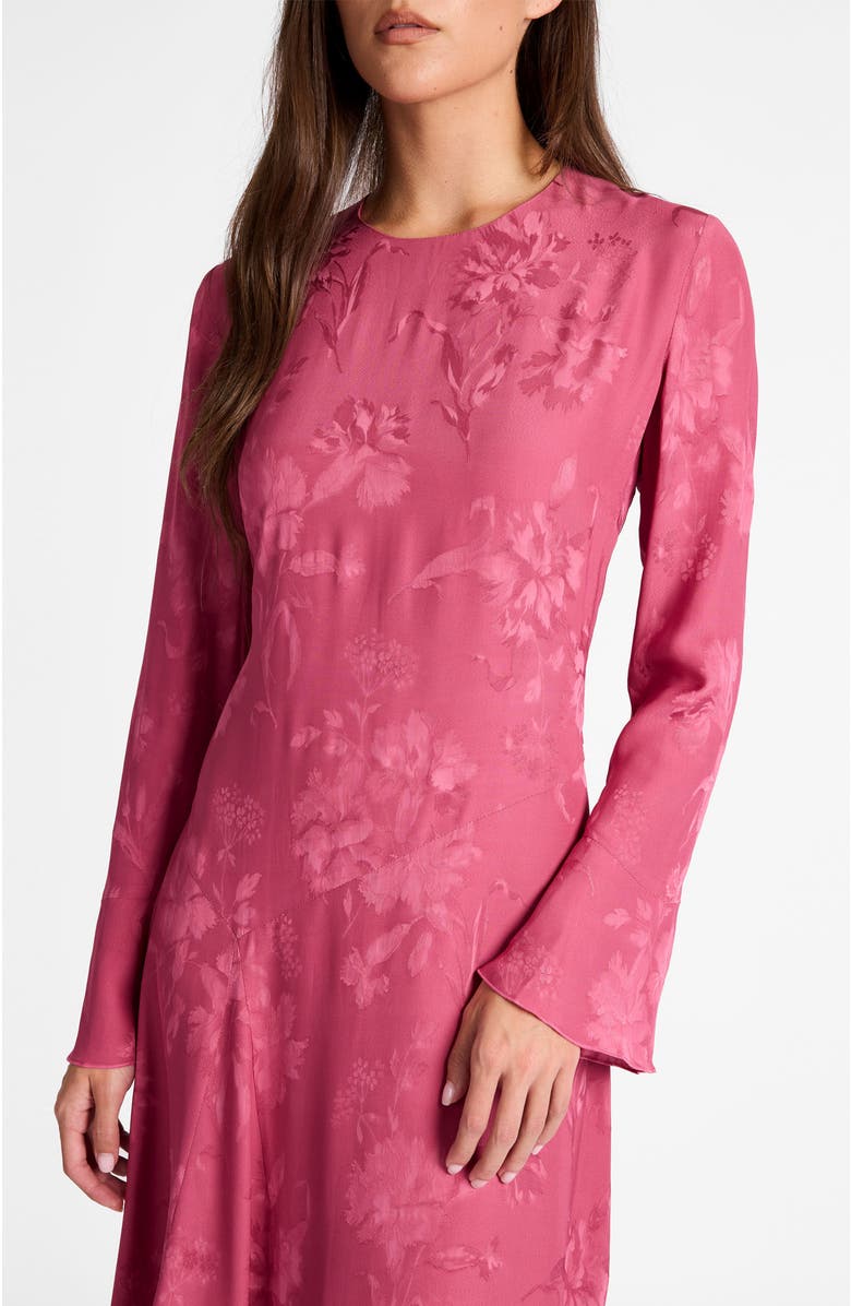 Santorelli Rachel Long Sleeve Asymmetric Midi Dress in Floral Jacquard, Alternate, color, Crushed Berry