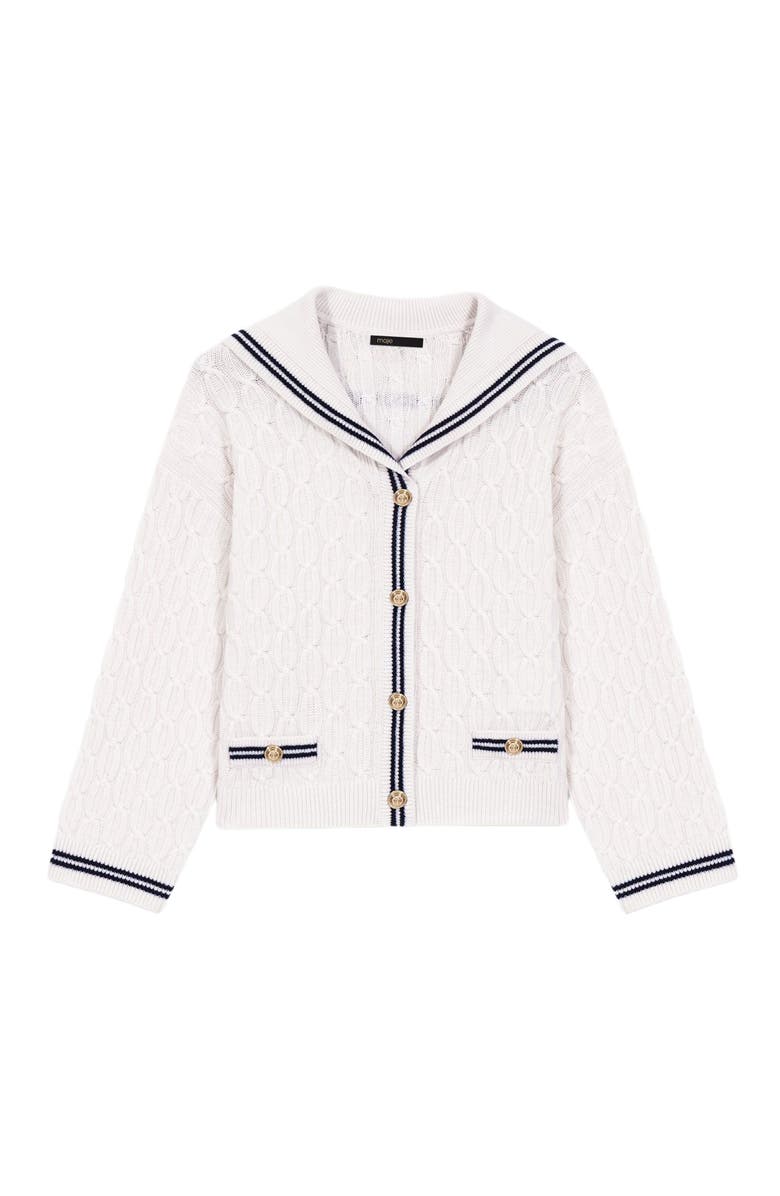 maje Cable-knit boat neck cardigan, Alternate, color, Ecru