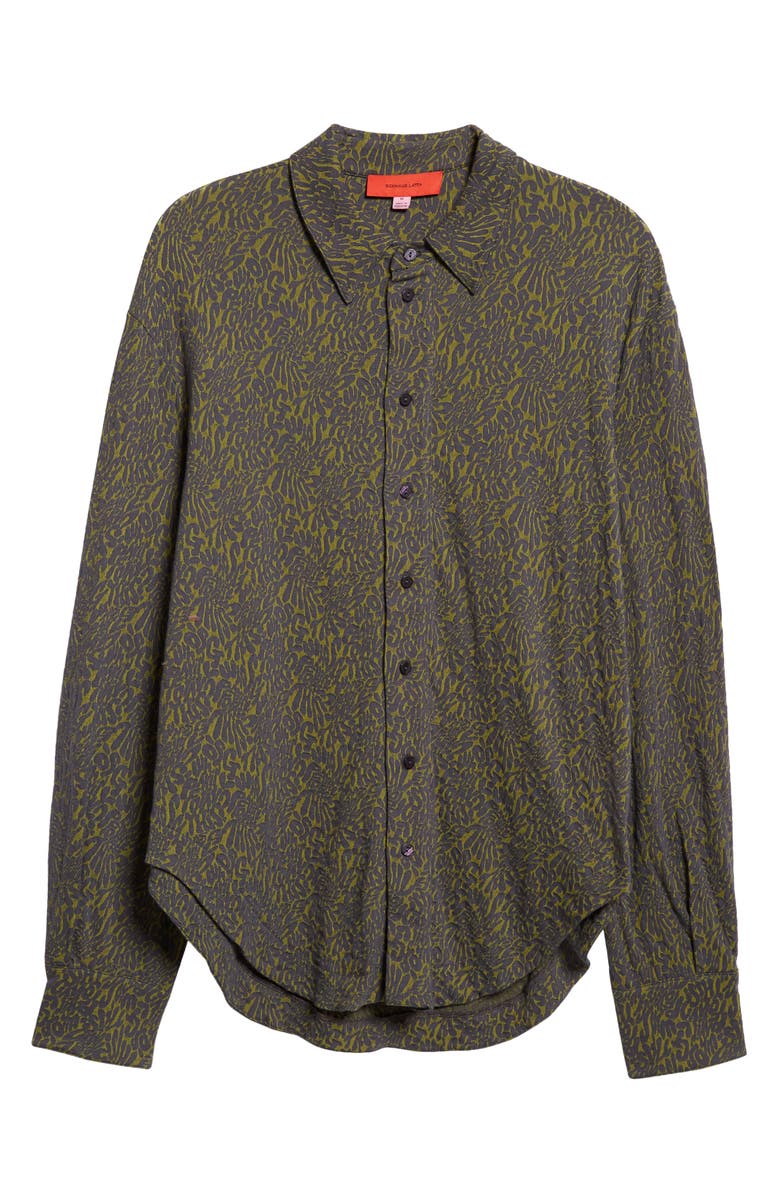 Eckhaus Latta Who's Paying For All This Shrunken Cotton Blend Button-Up Shirt, Alternate, color,