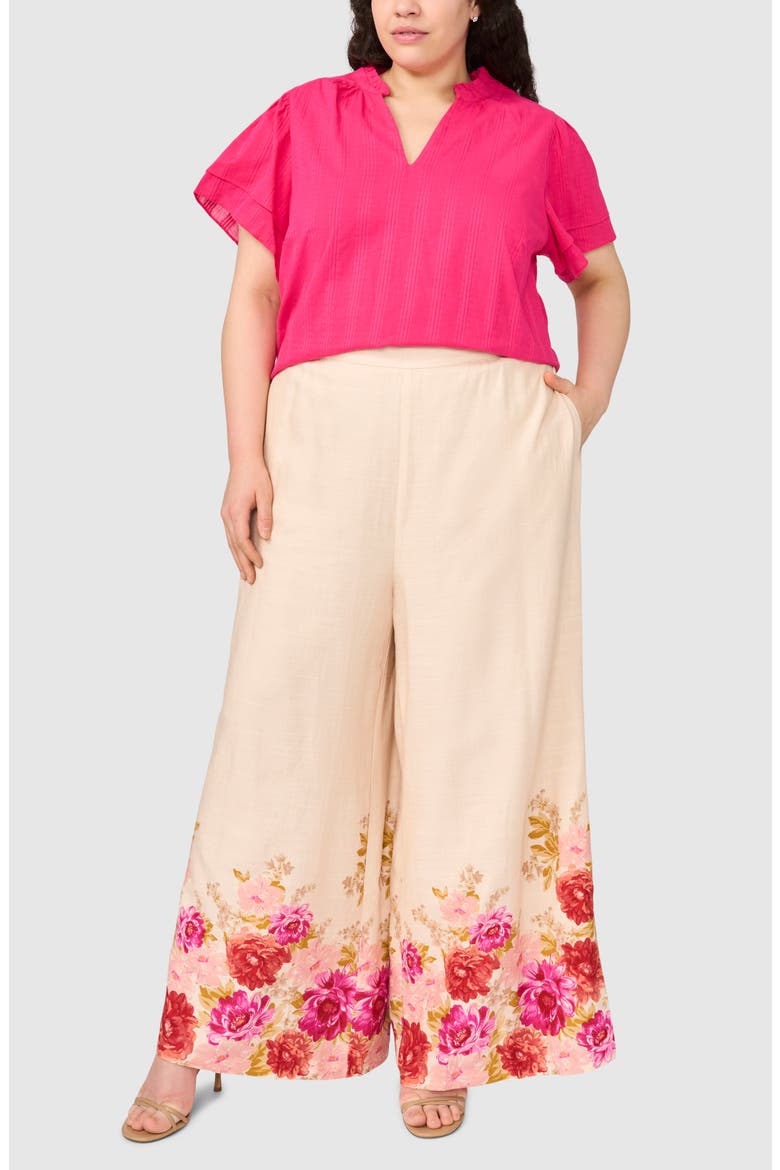 Ruffle Neck Flutter Sleeve Top, Alternate, color, PINK PEACOCK