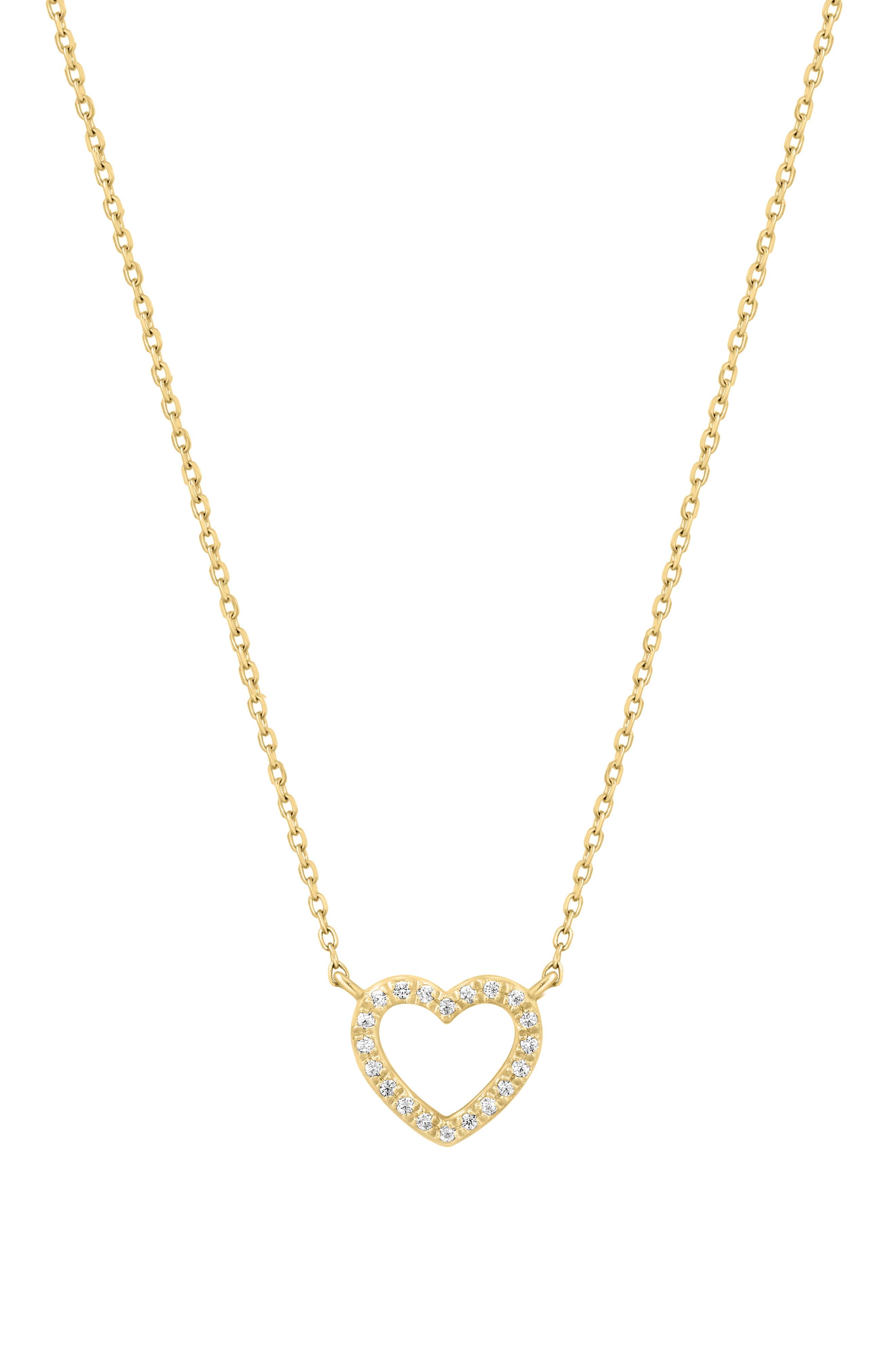 14K Gold Plated Sterling Silver Diamond Open Heart Pendant Necklace
