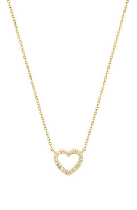 14K Gold Plated Sterling Silver Diamond Open Heart Pendant Necklace