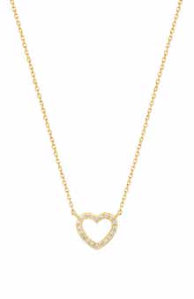 14K Gold Plated Sterling Silver Diamond Open Heart Pendant Necklace