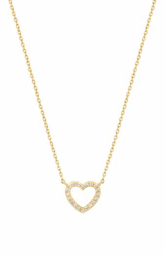 14K Gold Plated Sterling Silver Diamond Open Heart Pendant Necklace