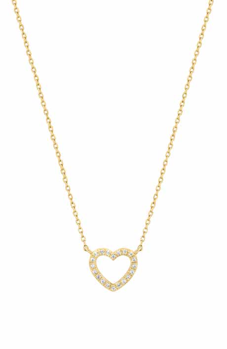 14K Gold Plated Sterling Silver Diamond Open Heart Pendant Necklace