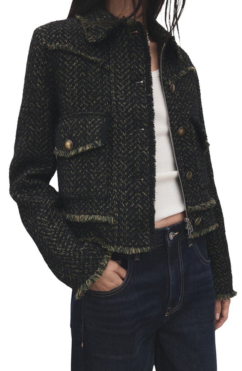 MANGO Zip Front Tweed Jacket, Alternate, color, Green