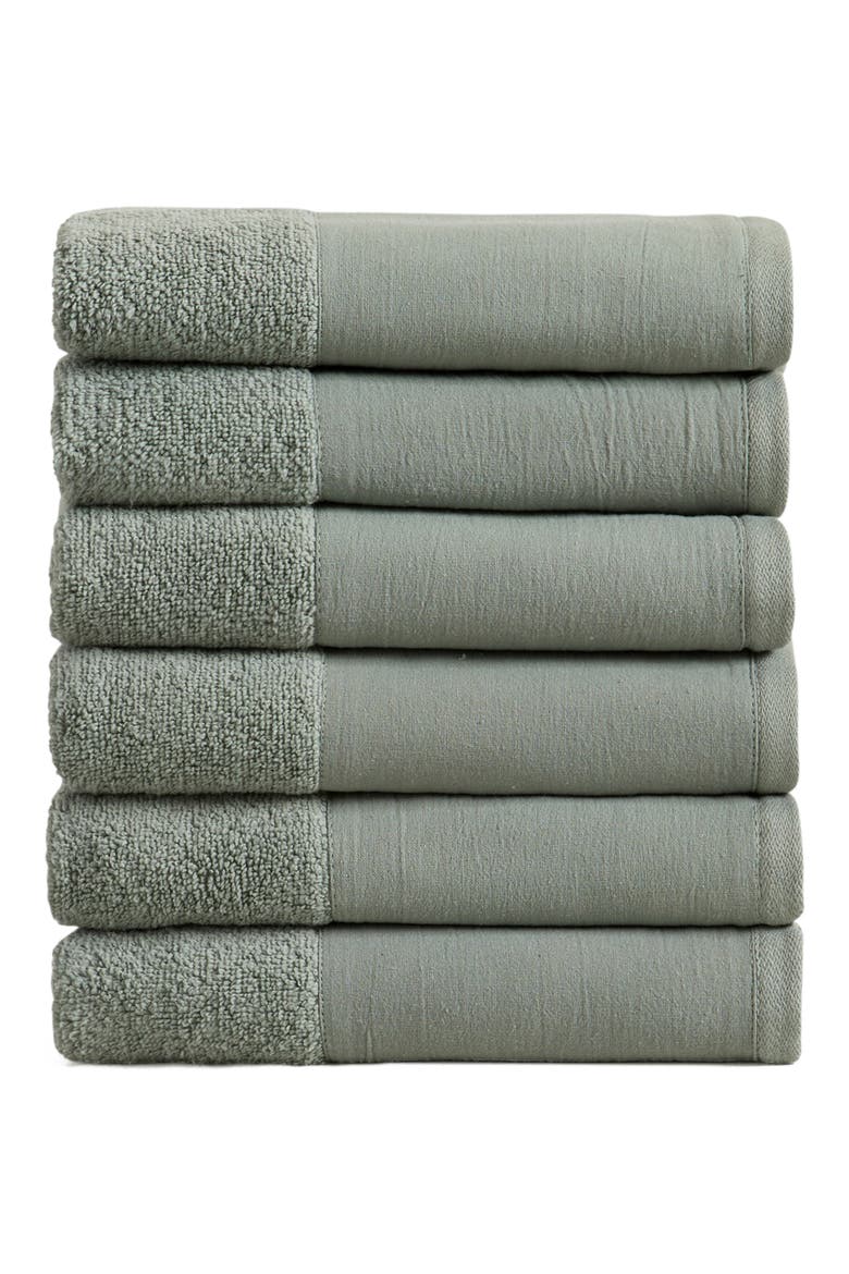 Border 6-Pack Cotton Hand Towels, Main, color, GREEN