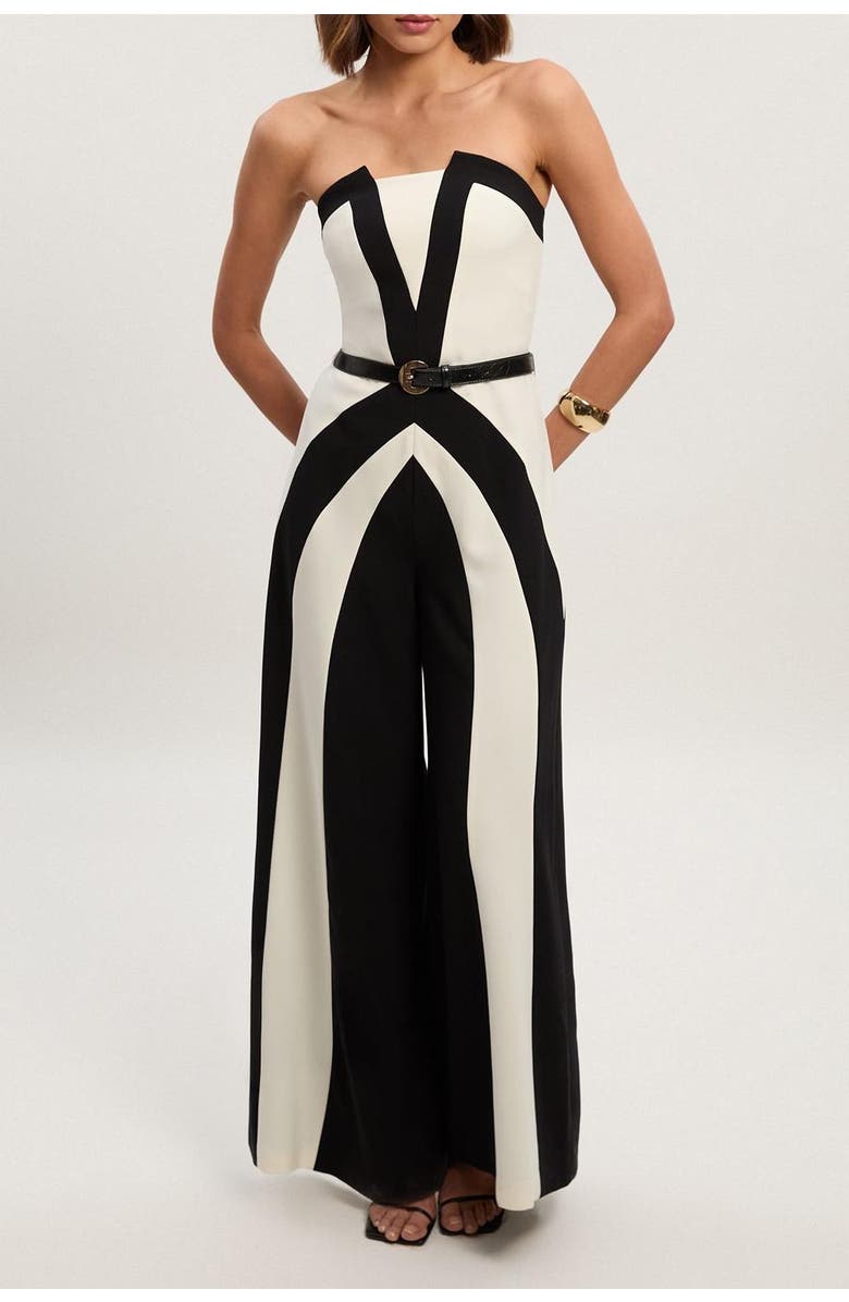 Karen Millen Colour Block Bandeau Jumpsuit, Alternate, color, Mono