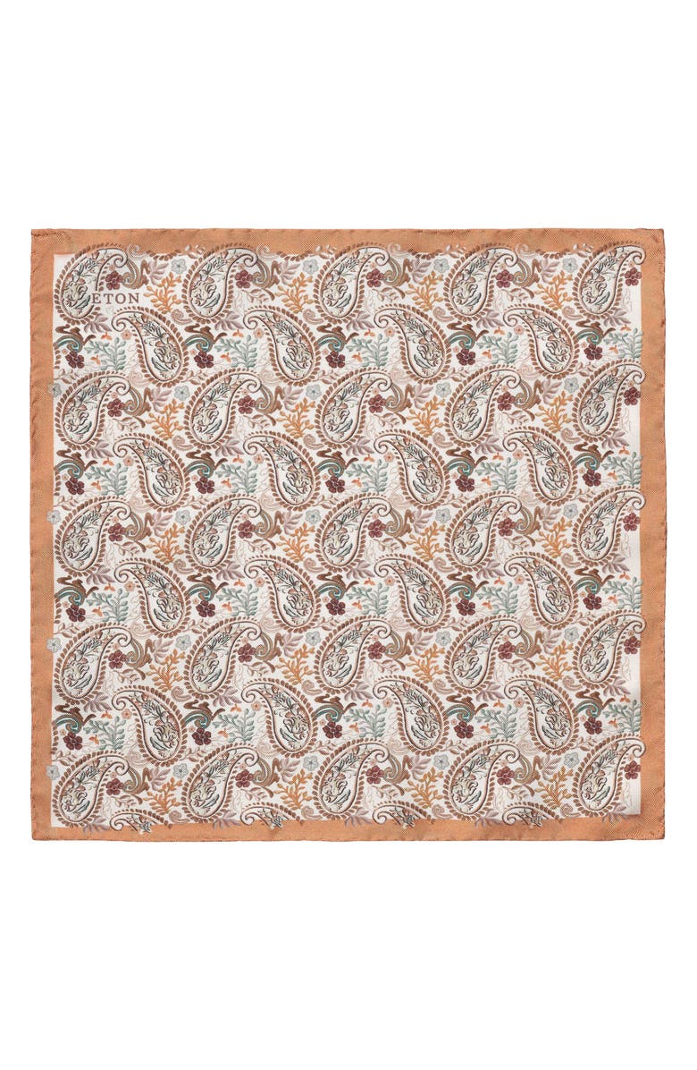 Eton Paisley Silk Pocket Square, Alternate, color, Medium Orange