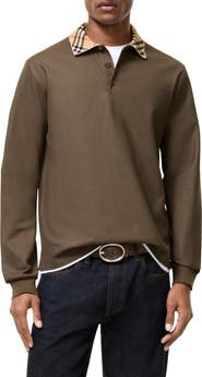Burberry Long-sleeve Check Collar Cotton Polo Shirt