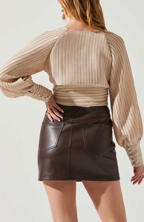 Astr The Label Pernilla Long Sleeve Pleated Crop Top In Gold