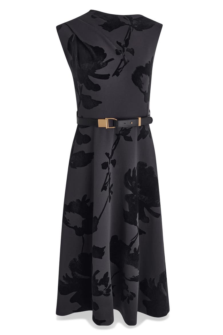 Floral Print A-Line Dress, Alternate, color, BLACK/ BLACK