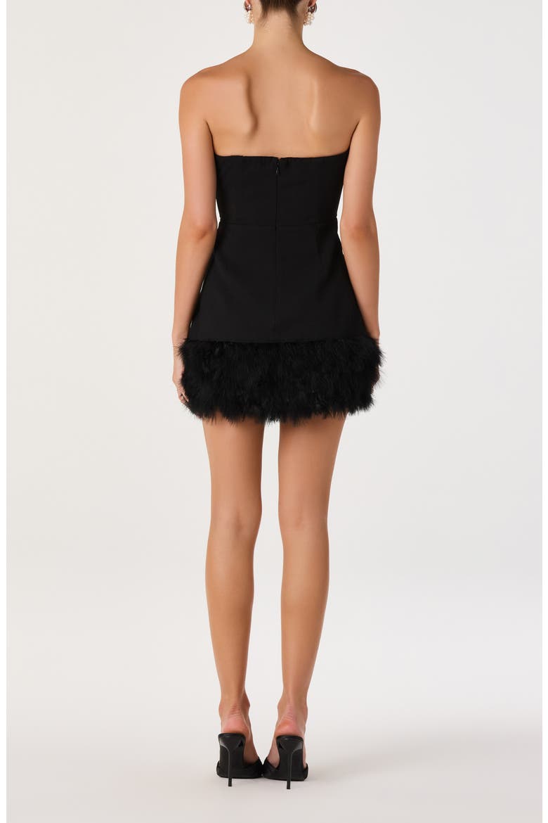 Ebba Strapless Feather Hem Minidress, Alternate, color, BLACK