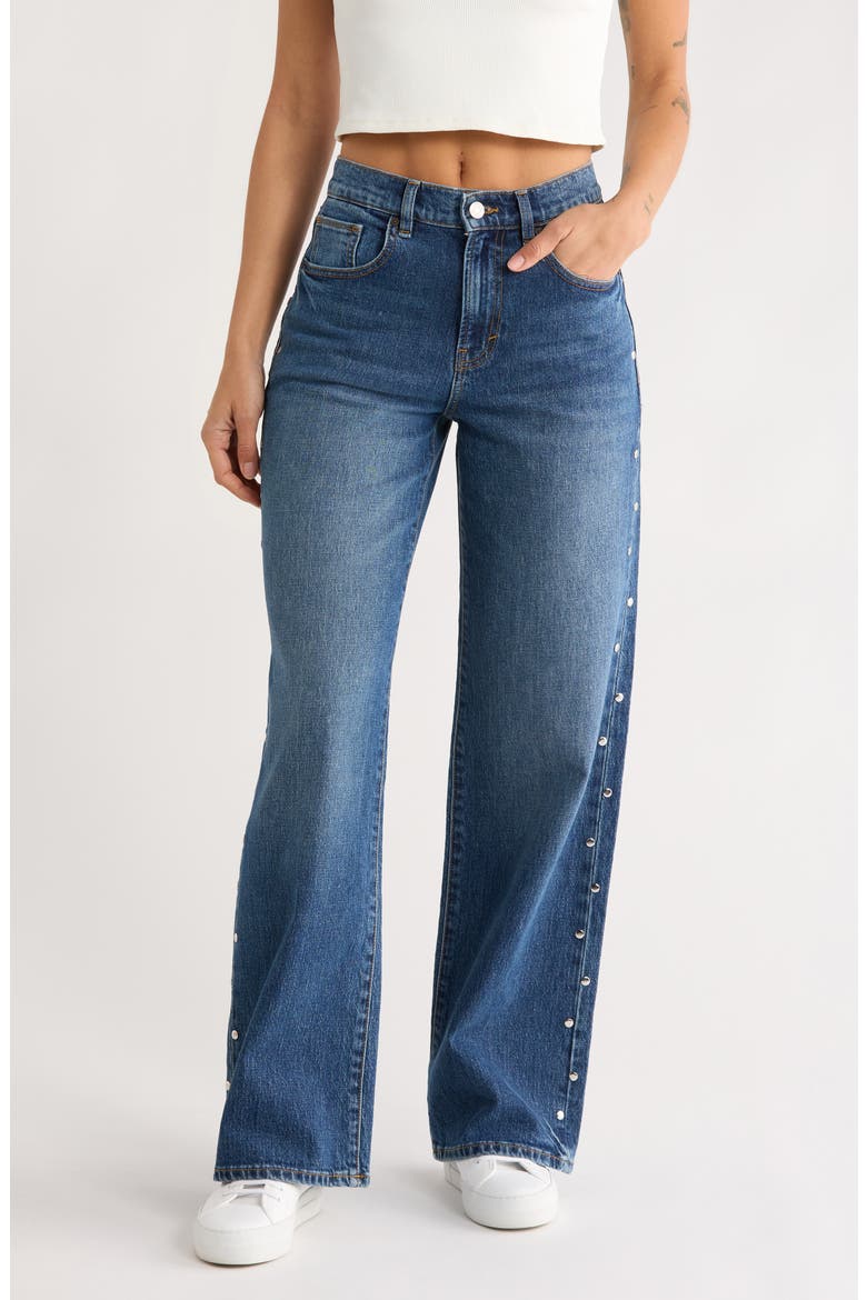 Hollis Studded Wide Leg Jeans, Main, color, BALTIC