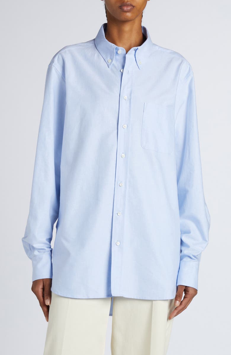 Moncler Cotton Button-Down Shirt, Main, color, Light Blue