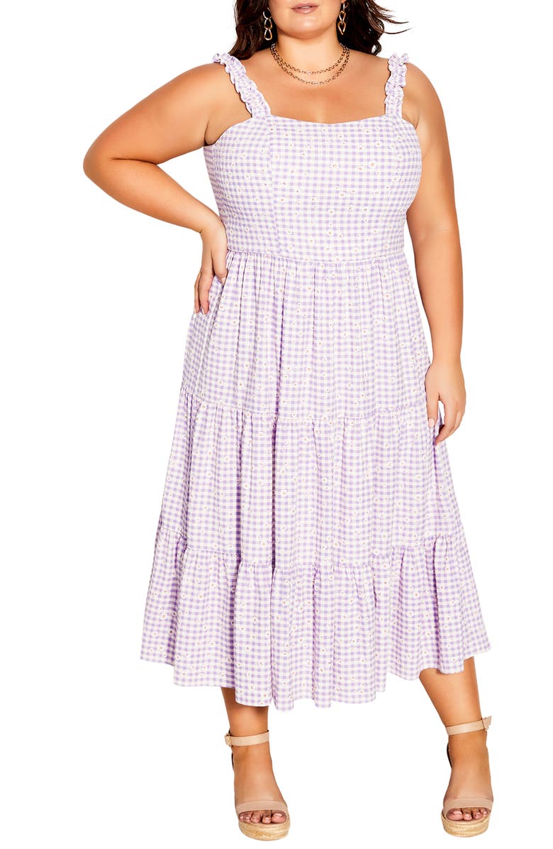 City Chic Victoria Tiered Gingham Sundress, Main, color, 