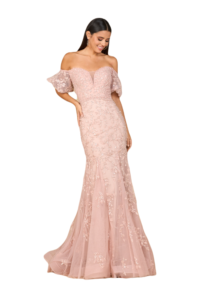 Lace, Off Shoulder Mermaid Gown, Main, color, Blush