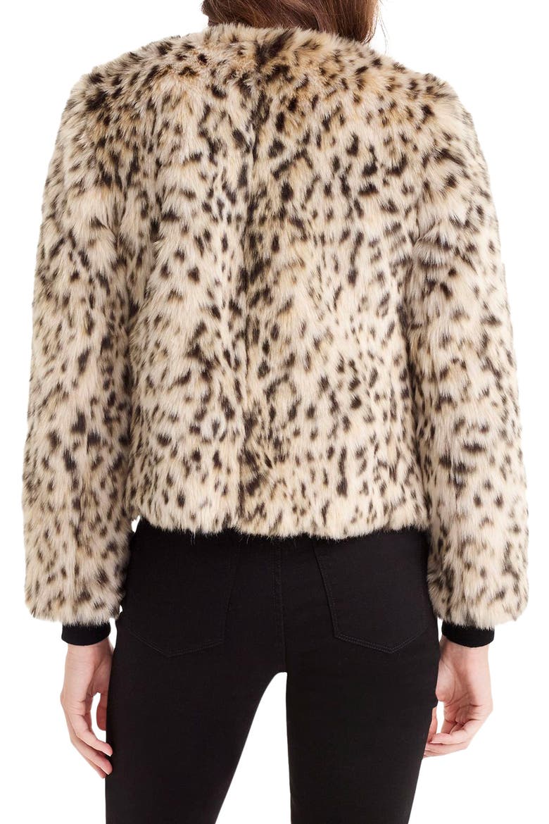 J. Crew Crop Faux Snow Leopard Fur Coat, Alternate, color, AMY LEOPARD