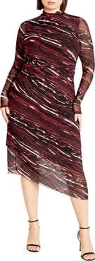 City Chic Zariyah Print Long Sleeve Body-Con Midi Dress
