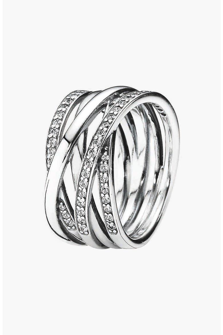 'Entwined' Stack Ring, Main, color, SILVER/ CLEAR