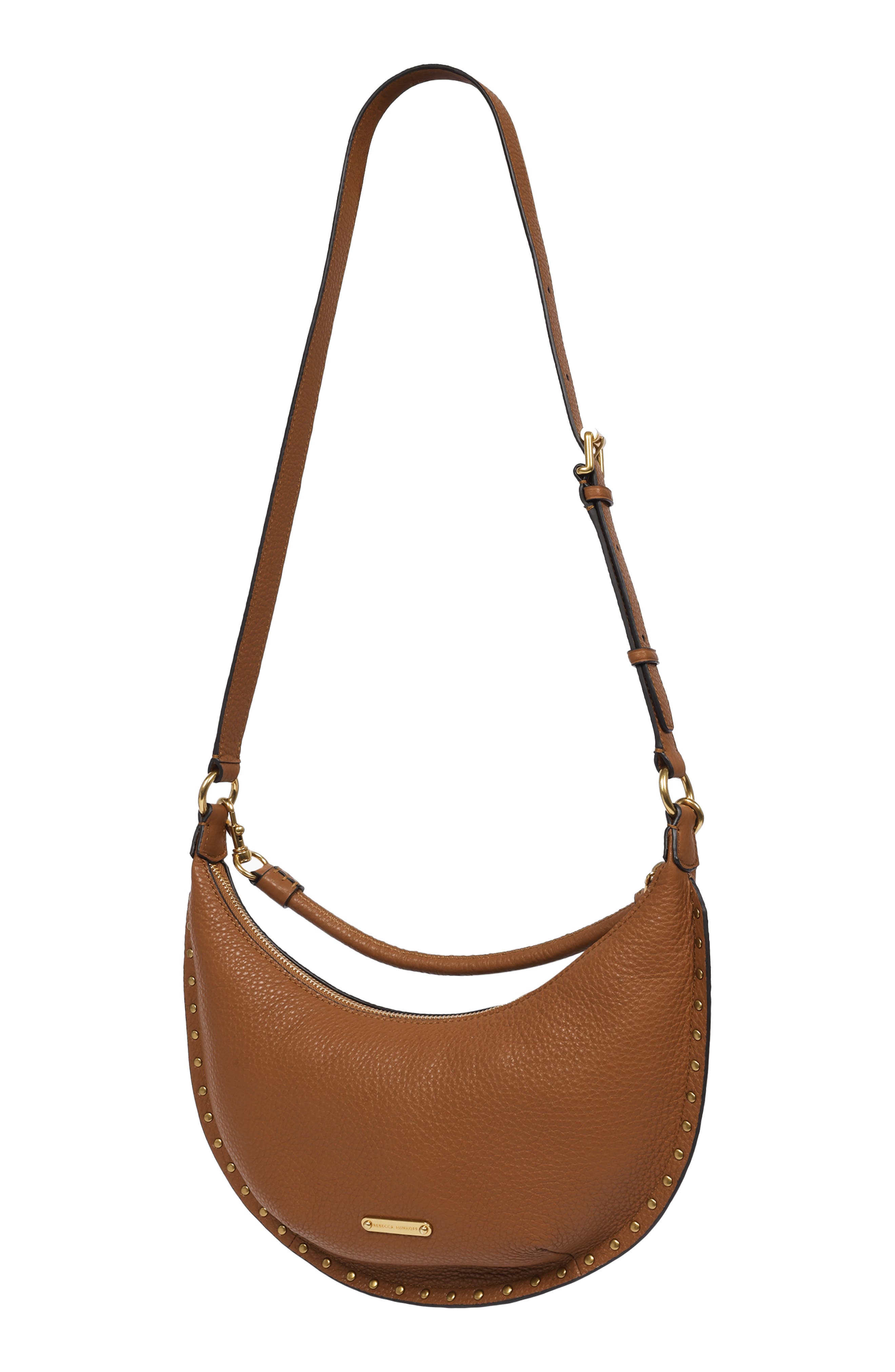Rebecca Minkoff Darren Small Crescent Leather Crossbody Bag, Main, color, Caramello