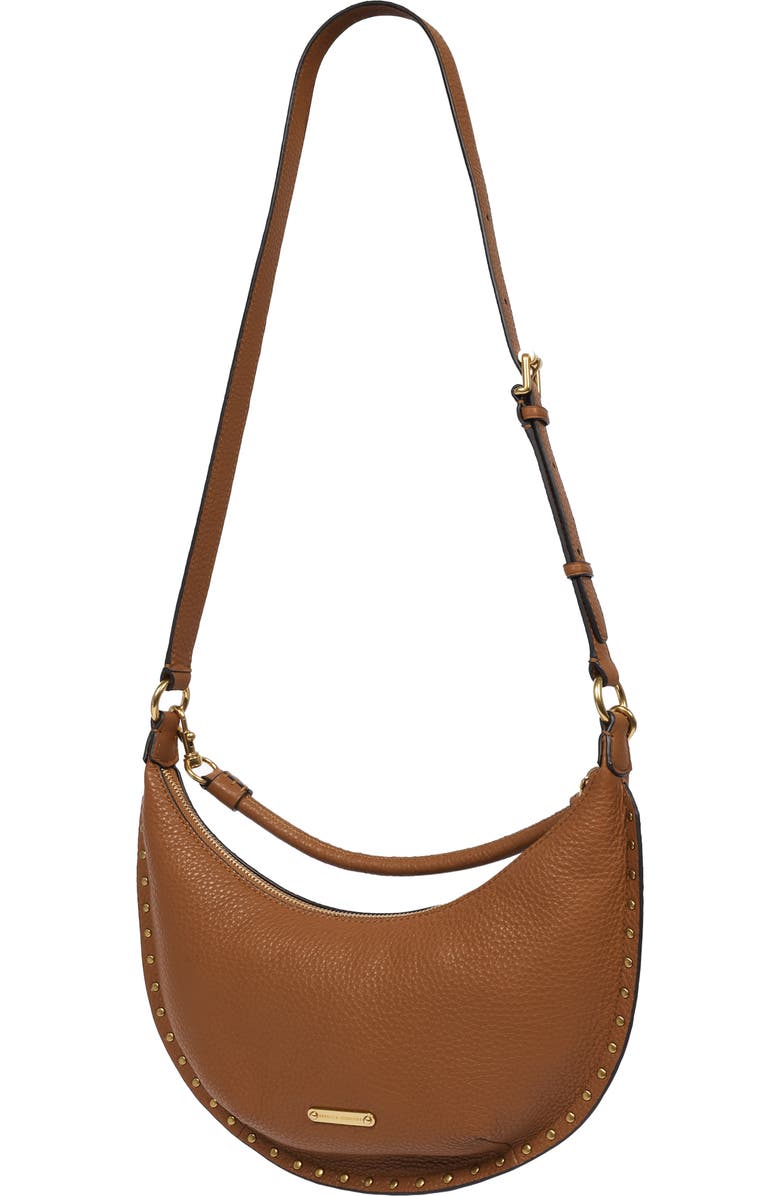 Rebecca Minkoff Darren Small Crescent Leather Crossbody Bag, Main, color, Caramello