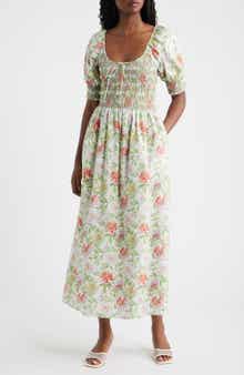 The Madeline Floral Smocked Puff Sleeve Cotton Maxi Dress