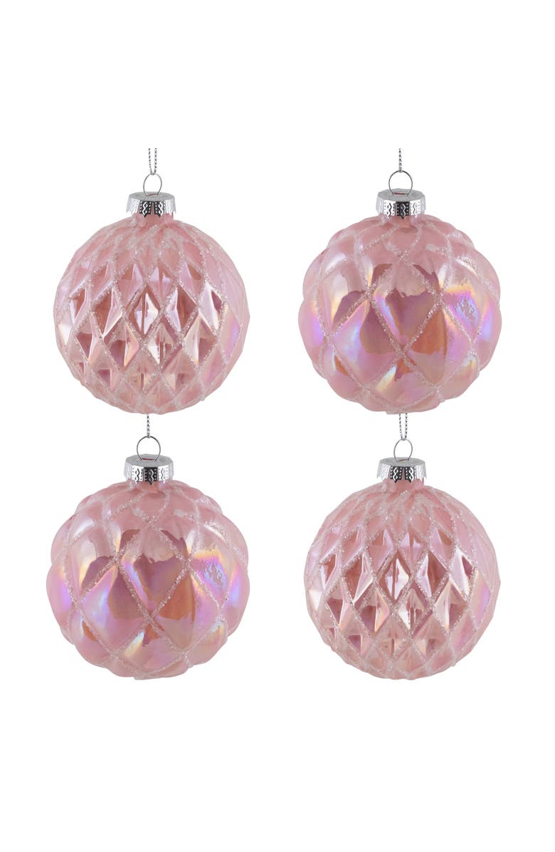 Northlight Glittered Geometric Iridescent Glass Ball Christmas Ornaments - 3" (80mm) - Pink  - 4ct, Main, color, Pink