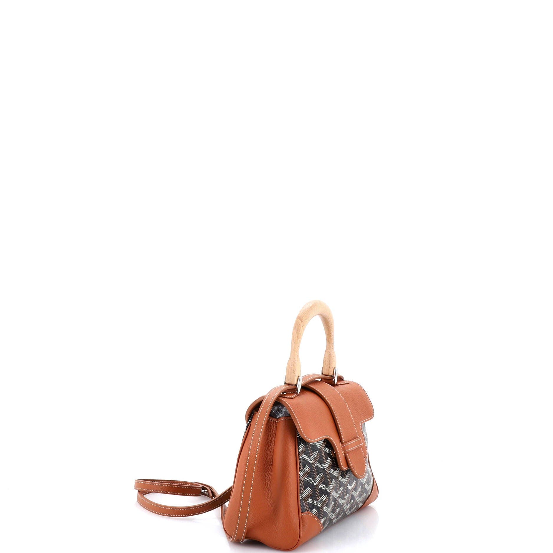 Pre-Owned Goyard Saigon Top Handle Bag Coated Canvas with Leather Mini, Alternate, color, Brown